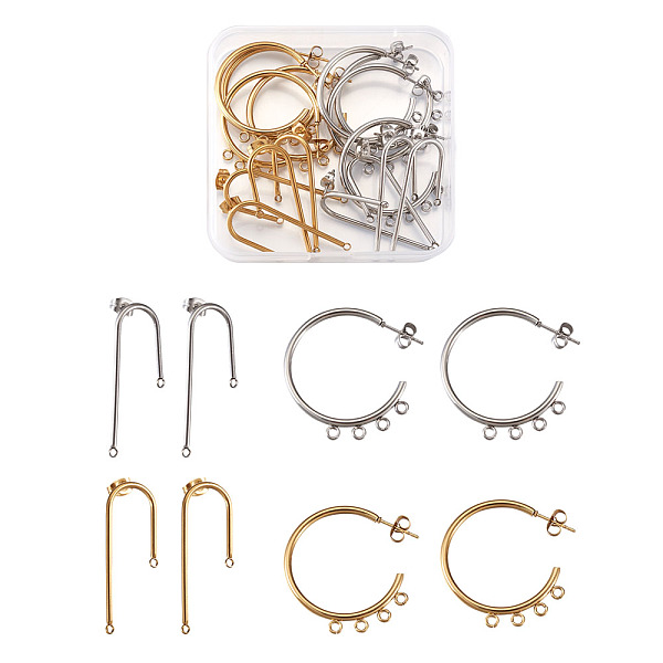 

PandaHall 304 Stainless Steel Stud Earring Findings, with Ear Nuts/Earring Backs, Golden & Stainless Steel Color, 37x15x1.5mm, Hole: 1.5mm...