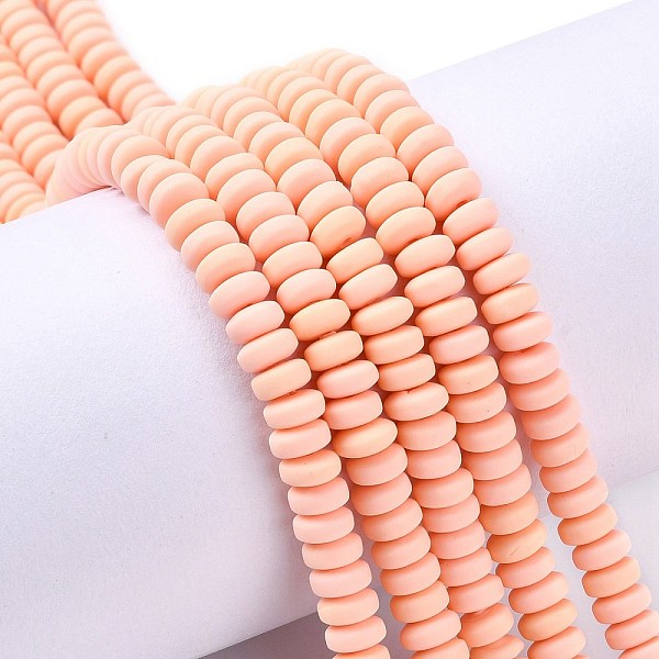 PandaHall Handmade Polymer Clay Beads Strands, for DIY Jewelry Crafts Supplies, Flat Round, Light Salmon, 6~7x3mm, Hole: 1.5mm, about...