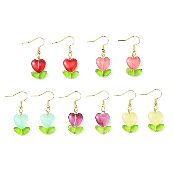 

PandaHall Heart Flower Glass & Lampwork Dangle Earrings, 304 Stainless Steel Earrings for Women, Mixed Color, 38x19mm Glass Flower..., Multicolor