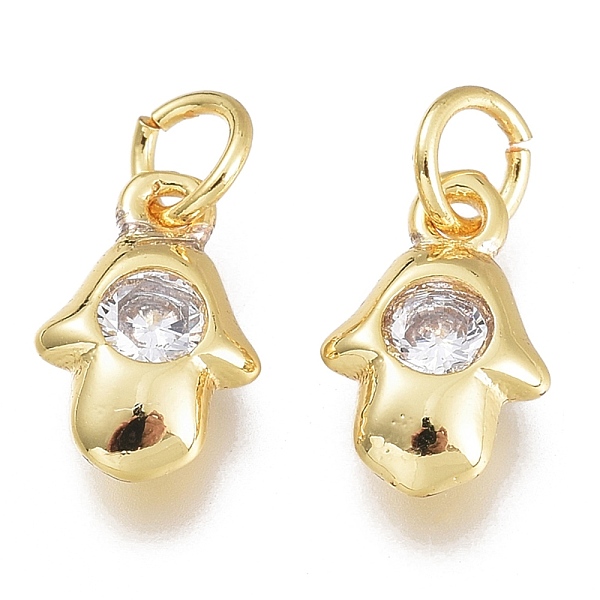 

PandaHall Brass Cubic Zirconia Charms, with Jump Ring, Hamsa Hand/Hand of Fatima/Hand of Miriam, Clear, 8.5x5.5x2.5mm, Hole: 1.5mm, Jump...