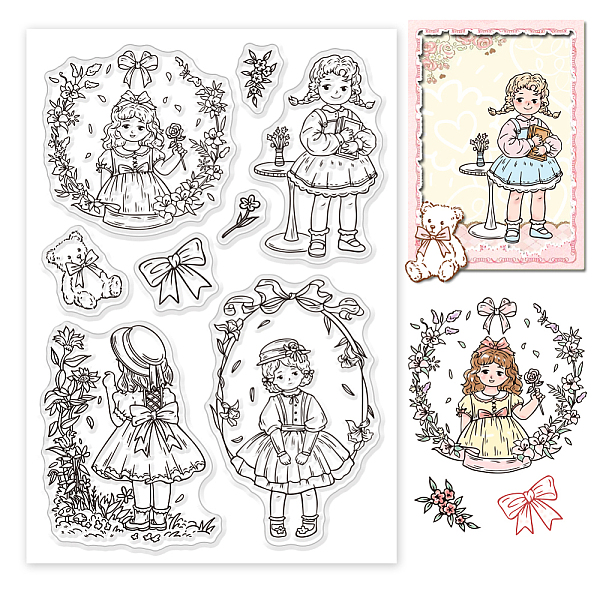 

PandaHall Custom PVC Plastic Clear Stamps, for DIY Scrapbooking, Photo Album Decorative, Cards Making, Girl, 160x110x3mm Plastic Human Clear