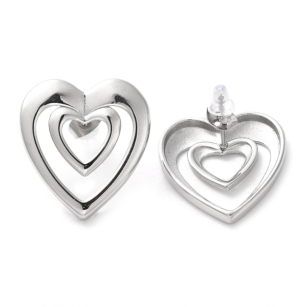 

PandaHall 304 Stainless Steel Stud Earrings, Hollow Heart, Stainless Steel Color, 27.5x25.5mm 304 Stainless Steel Heart