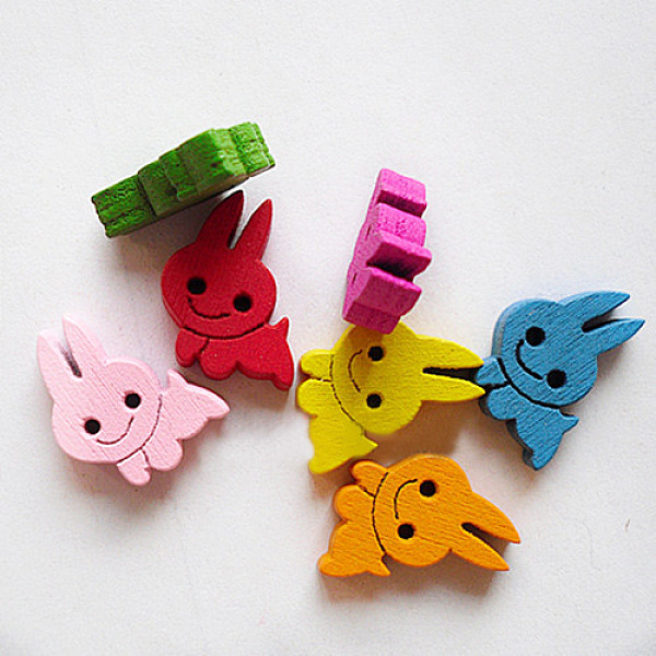 

PandaHall Cartoon Bunny Buttons, Wooden Buttons, Rabbit, Mixed Color, about 13mm long, 16mm wide, 3.5mm thick Wood Multicolor