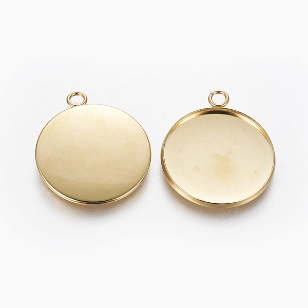 

PandaHall 304 Stainless Steel Pendant Cabochon Settings, Plain Edge Bezel Cups, Flat Round, Golden, Tray: 25mm, 31.5x26.5x1.5mm, Hole: 3mm...