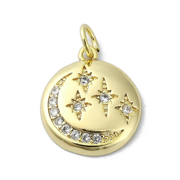 

PandaHall Moon Theme Brass Micro Pave Clear Cubic Zirconia Pendants, with Jump Ring, Real 18K Gold Plated, Round, 17.5x14.5x2.5mm, Hole: 3mm...