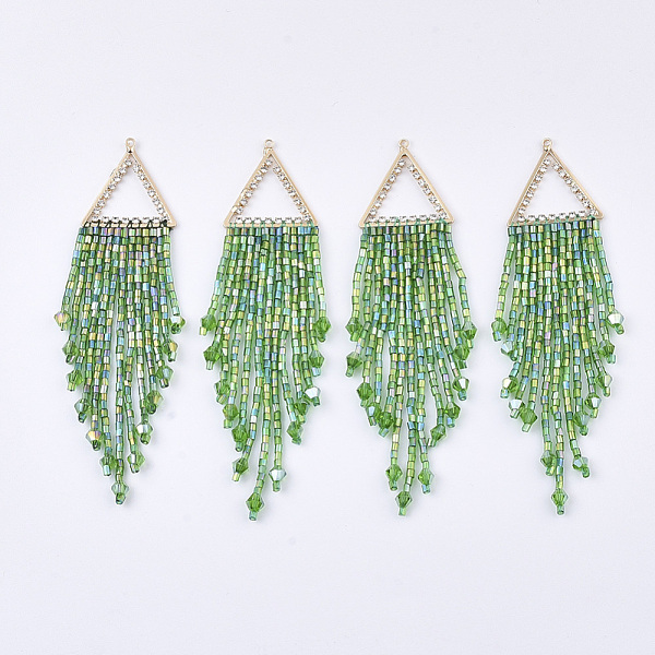 

PandaHall Tassel Big Pendants, with Glass Beads, Crystal Rhinestone and Golden Plated Brass Findings, Green, 95~107x23.5mm, Hole: 1.2mm...