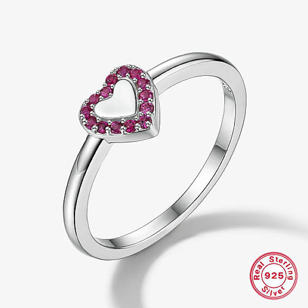 

PandaHall Rhodium Plated Platinum 925 Sterling Silver Finger Rings, Heart, Deep Pink, Inner Diameter: 18mm Sterling Silver Heart