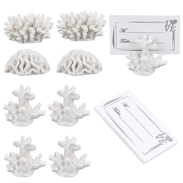 

PandaHall CHGCRAFT 18Pcs 3 Style Seven Seas Coral Place Card Photo Holder Coral Resin Place Card Holder with 9Pcs White Cards 5x4cm for...