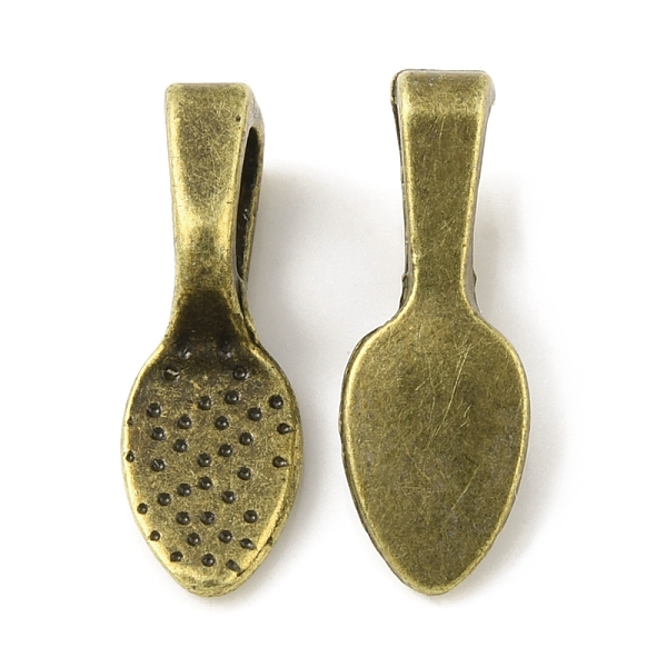 

PandaHall Alloy Glue-on Flat Pad Bails, Shovel Pendant Bails, Antique Bronze, 15x5x1~5mm, Hole: 4.5x3mm Alloy