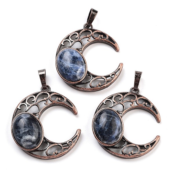 

PandaHall Natural Sodalite Pendants, with Red Copper Plated Brass Findings, Moon, 34x30x9~9.5mm, Hole: 5x8mm Sodalite Moon