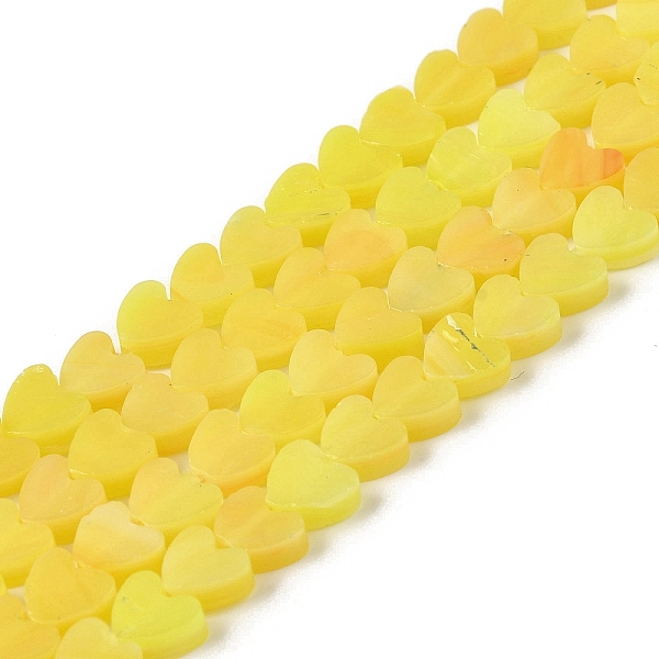 

PandaHall Handmade Lampwork Beads Strands, Heart, Gold, 6x6x2~2.5mm, Hole: 1mm, about 77pcs/strand, 15.75''~16.14''(40~41cm) Lampwork Heart...