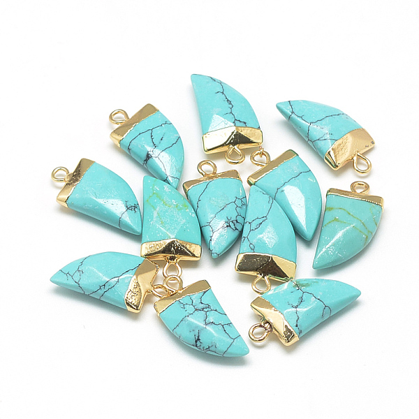 

PandaHall Synthetic Turquoise Pointed Pendants, with Brass Findings, Faceted, Dyed, Tusk Shape, Golden, Turquoise, 21x11x5.5mm, Hole: 2mm..., Green