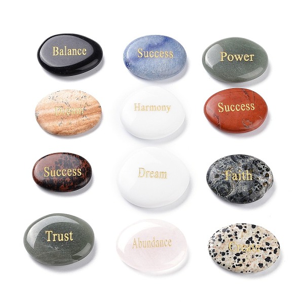 

PandaHall Engraved Inspirational Rocks, Encouragement Stones, Natural Mixed Gemstone Beads, No Hole, Nuggets with Word, 37~46x28~42x6.5~9mm...