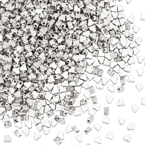 

PandaHall SUPERFINDINGS 1000Pcs Plating ABS Plastic Beads, Heart, Platinum, 5.5x6x4mm, Hole: 1.6mm Plastic Heart