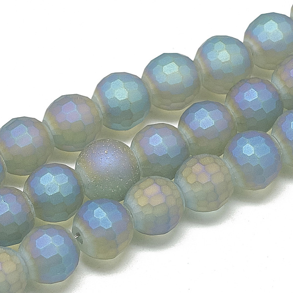 

PandaHall Electroplate Glass Beads Strands, Frosted Style, Faceted Round, Cornflower Blue, 10x9mm, Hole: 1.5mm, about 70pcs/strand, 25.2...