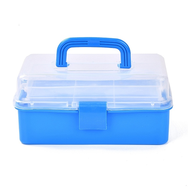 PandaHall Rectangle Portable PP Plastic Storage Box, with 3-Tier Fold Tray, Tool Organizer Handled Flip Container, Dodger Blue...