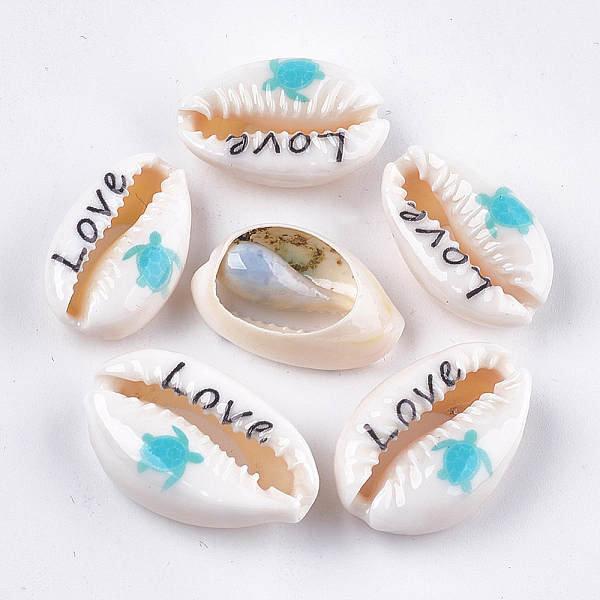 

PandaHall Printed Cowrie Shell Beads, No Hole/Undrilled, Sea Turtle & Love, Dark Turquoise, 18~23x11~14x6.5~8mm Cowrie Shell Others Cyan