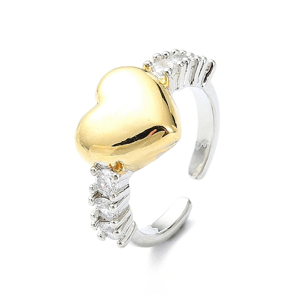 

PandaHall Rack Plating Brass Micro Pave Cubic Zirconia Open Cuff Rings, Cadmium Free & Lead Free, Long-Lasting Plated, Heart, Inner Diameter...