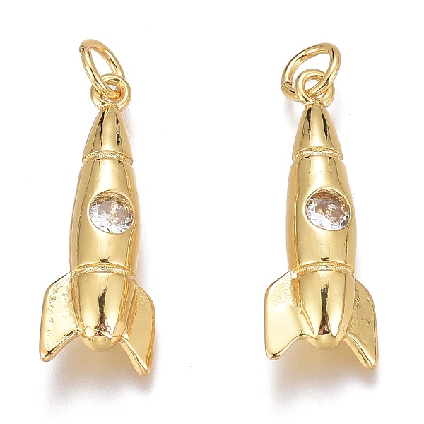 

PandaHall Brass Micro Pave Clear Cubic Zirconia Pendants, Long-Lasting Plated, Rocket, Real 18K Gold Plated, 23x8.5x5mm, Hole: 3mm...