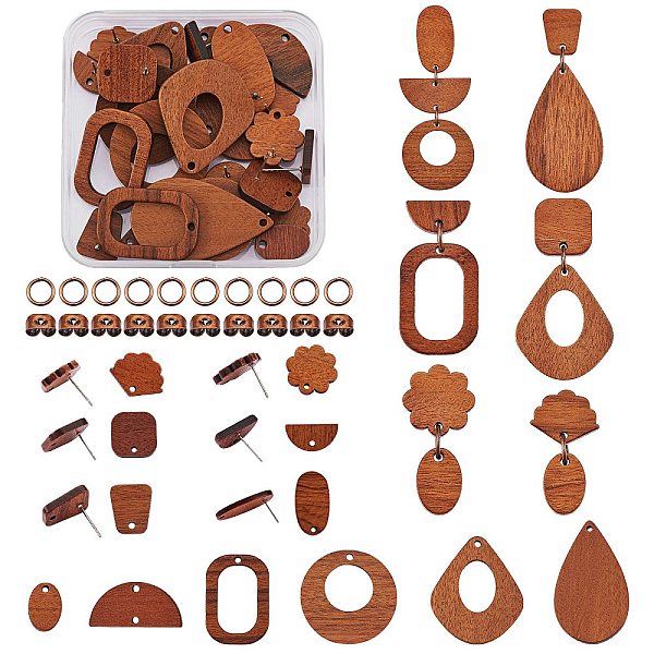 

PandaHall DIY Geometry Drop Earring Making Kits, Including Oval & Fan & Flower & Square & Teardrop Walnut Wood Stud Earring Findings &...