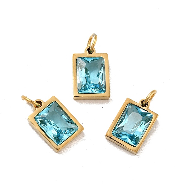 

PandaHall Vacuum Plating 304 Stainless Steel Pendants, with Cubic Zirconia and Jump Rings, Single Stone Charms, Rectangle, Golden, Pale...