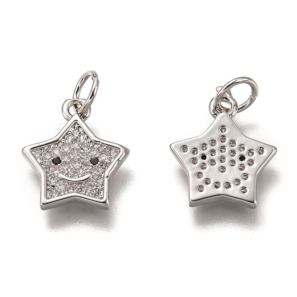 

PandaHall Brass Micro Pave Clear Cubic Zirconia Charms, Cadmium Free & Lead Free, Long-Lasting Plated, Star with Smiling Face, Platinum...