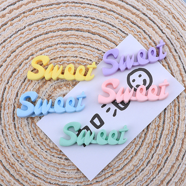 

PandaHall Opaque Resin Cabochons, Word Sweet, Mixed Color, 15x40x5mm Resin Word Multicolor