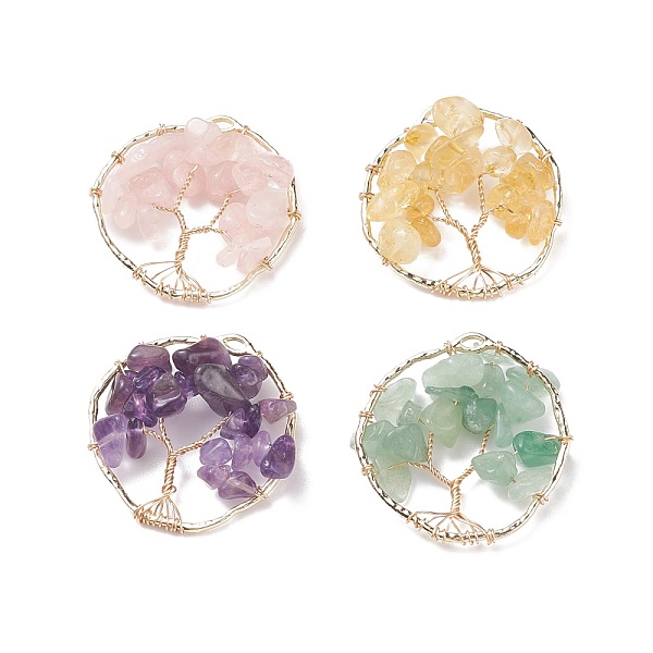 

PandaHall Alloy Natural Gemstone Chip Pendants, with Copper Wire Wrapped, Mixed Dyed and Undyed, Ring with Tree, Real 18K Gold Plated...