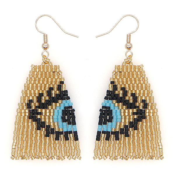 

PandaHall Glass Seed Beaded Dangle Earrings, Eye Pattern Tassel Earrings, Light Sky Blue, 60x28mm Seed Beads Evil Eye