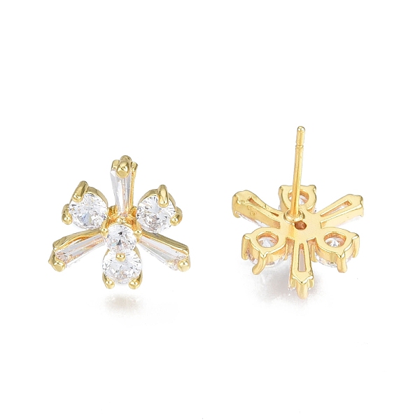 

PandaHall Clear Cubic Zirconia Flower Stud Earrings, Brass Jewelry for Women, Nickel Free, Real 18K Gold Plated, Clear, 13x12.5mm, Pin...