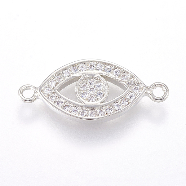 

PandaHall Brass Micro Pave Cubic Zirconia Links, Clear, Real Platinum Plated, Evil Eye, 9.5x21x2mm, Hole: 1mm Brass+Cubic Zirconia Eye Clear
