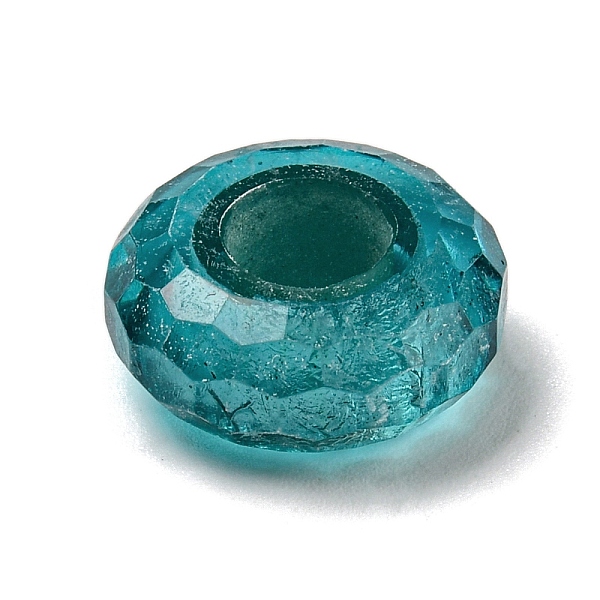 

PandaHall Glass European Beads, Large Hole Beads, Wheel, Faceted, Turquoise, 14.5x6.4mm, Hole: 5.7mm Glass Flat Round Green