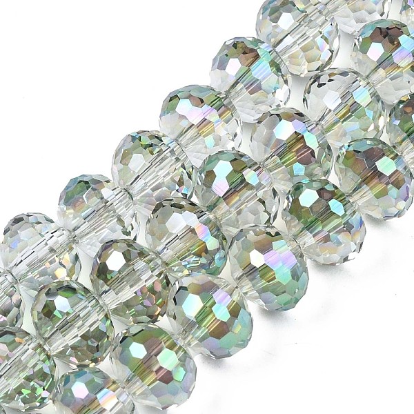 PandaHall Electroplate Transparent Glass Beads Strands, Faceted, Rondelle, Light Green, 10x7.5mm, Hole: 1.4mm, about 70pcs/strand, 20.87...