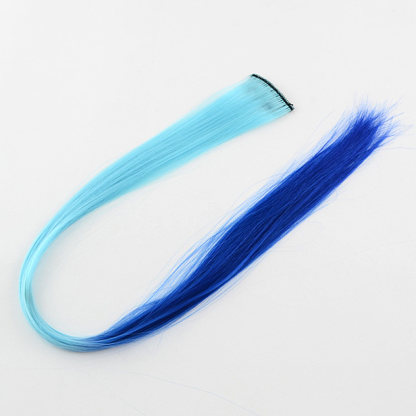PandaHall Fashion Women's Hair Accessories, Iron Snap Hair Clips, with Nylon Hair Wigs, Royal Blue, 47cm Nylon Blue