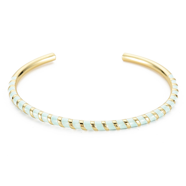 

PandaHall Twisted Brass Enamel Cuff Bangle, Real 18K Gold Plated Open Bangle for Women, Nickel Free, Light Cyan, Inner Diameter: 2-3/8 inch...