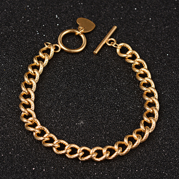 

PandaHall Heart 304 Stainless Steel Curb Chain Bracelets, with OT Clasps, Golden, 7-5/8 inch(195mm), 7mm 304 Stainless Steel