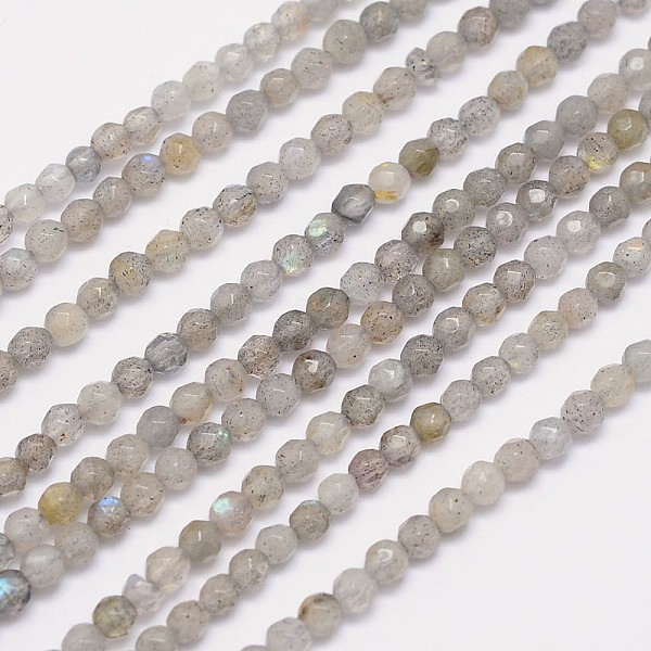 

PandaHall Faceted Round Natural Labradorite Bead Strands, 3mm, Hole: 1mm, about 124pcs/strand, 15.5 inch Labradorite Round Gray