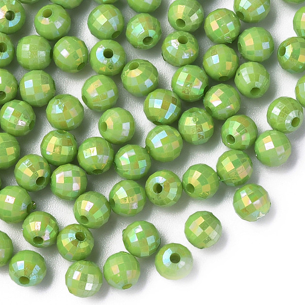 

PandaHall Opaque Acrylic Beads, AB Color Plated, Faceted, Round, Olive Drab, 6x5.5mm, Hole: 1.5mm, about 4800pcs/500g Acrylic Round