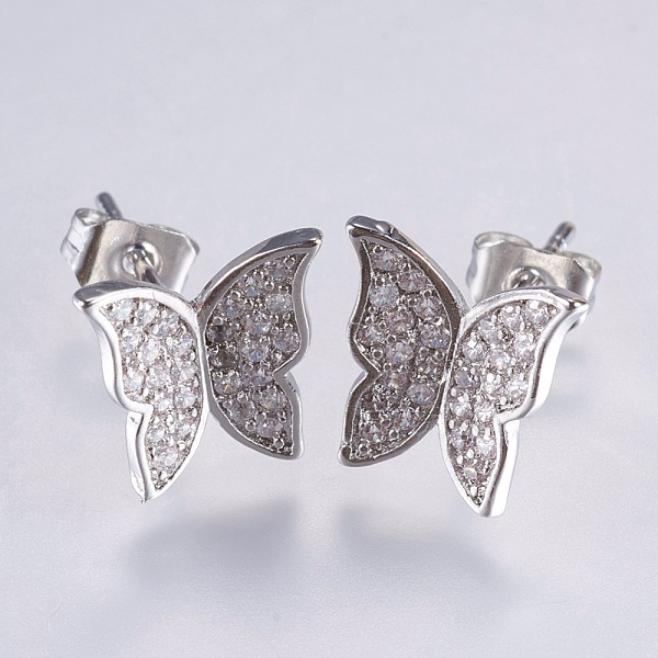 

PandaHall Brass Stud Earrings, with Micro Pave Cubic Zirconia, Butterfly, Mixed Color, 10x10x2mm, Pin: 0.8mm Cubic Zirconia