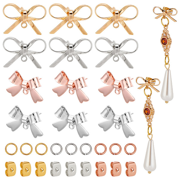 

PandaHall 24pcs 4 Styles 18K Gold Plated Brass Bowknot Stud Earrings Stud with Horizontal Loops and 150pcs Jump Rings Bow Tie Charms...