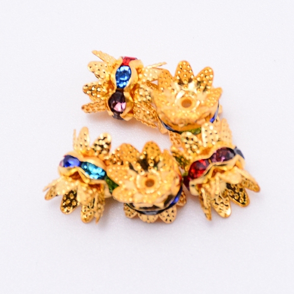 

PandaHall Iron Double Sided Spacer Beads, with Colorful Rhinestone, Flower, Golden, 9.5x8mm, Hole: 0.8mm Iron+Rhinestone Flower Multicolor