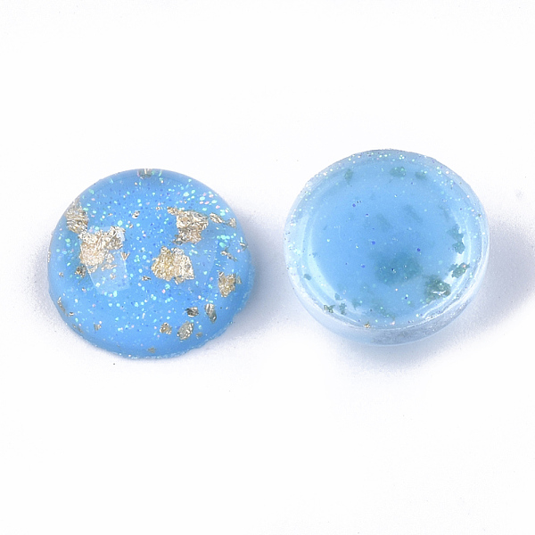 

PandaHall Resin Cabochons, with Glitter Powder and Gold Foil, Half Round, Light Sky Blue, 12x5.5mm Resin Half Round Blue