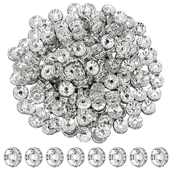 

PandaHall DICOSMETIC 200Pcs Rondelle Spacer Beads 10mm Silver Rhinestone Disc Spacer Beads Straight Edge Rondelle Loose Beads Flat Round..., Clear