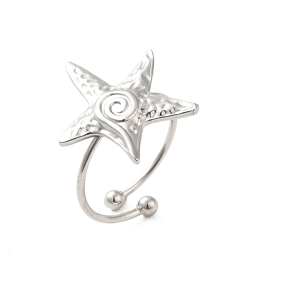 

PandaHall 304 Stainless Steel Open Cuff Ring, Starfish, Stainless Steel Color, US Size 8(18.1mm) 304 Stainless Steel Starfish