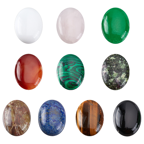 PandaHall SUPERFINDINGS 10 Styles Oval Natural Gemstone Cabochons 30x22mm Flatback Gemstone Stone Beads Dyed Healing Quartz Chakra Stone for