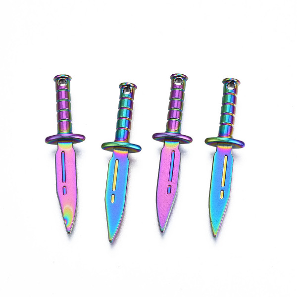 

PandaHall Rainbow Color Alloy Pendants, Cadmium Free & Lead Free, Sword, 39x9.5x4.5mm, Hole: 1.2mm Alloy Others