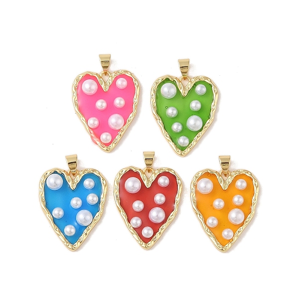 

PandaHall Rack Plating Brass & Epoxy Resin Pendants, Heart Charms with Snap on Bails & Plastic Pearl, Real 18K Gold Plated, Cadmium Free &..., Multicolor