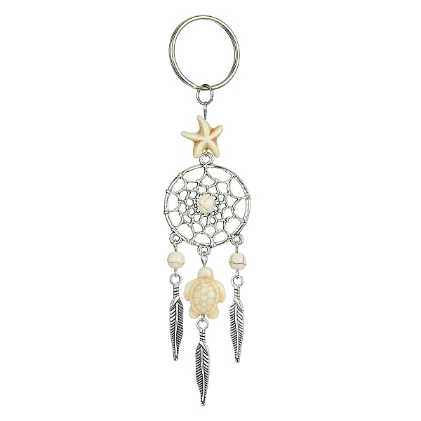 

PandaHall Alloy Woven Net/Web with Feather Pendant Keychain, with Sea Turtle Synthetic Turquoise and Iron Split Key Rings, White, 12.7cm...