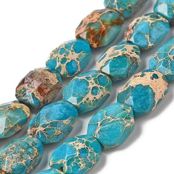 

PandaHall Natural Imperial Jasper Beads Strands, Dyed, Faceted, Oval, 13.5~14.5x11x7~7.5mm, Hole: 1mm, about 28pcs/strand, 15.75 inch(40cm)...