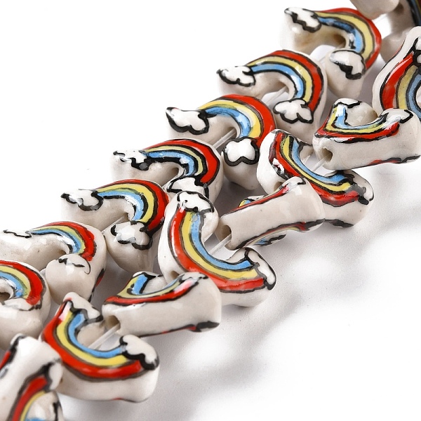 

PandaHall Handmade Porcelain Beads, Rainbow, Colorful, 12.5x18x8mm, Hole: 1.6mm Porcelain Rainbow
